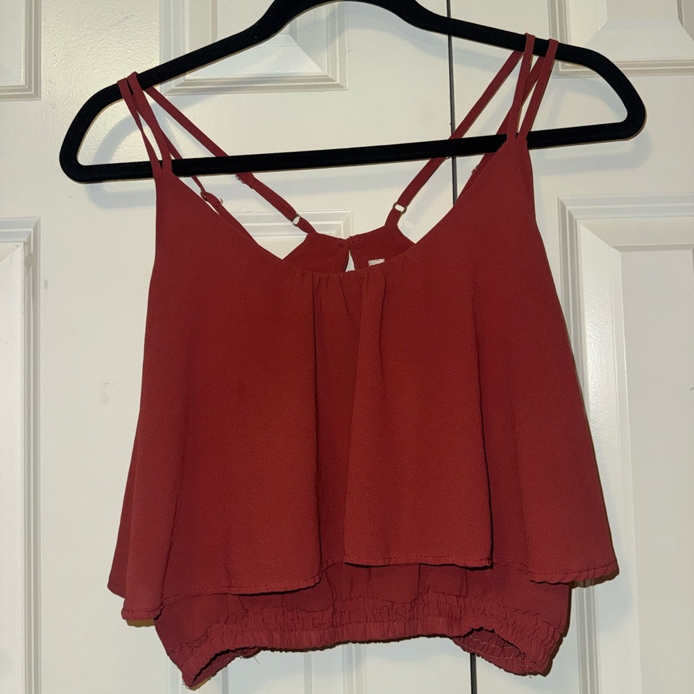 Women’s Double-Strap Rust Red Sleeveless Crop Top